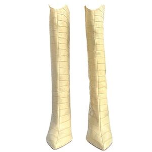 SCHUTZ Maryana Faux Crocodile Embossed Leather Knee High Boots Eggshell US 8